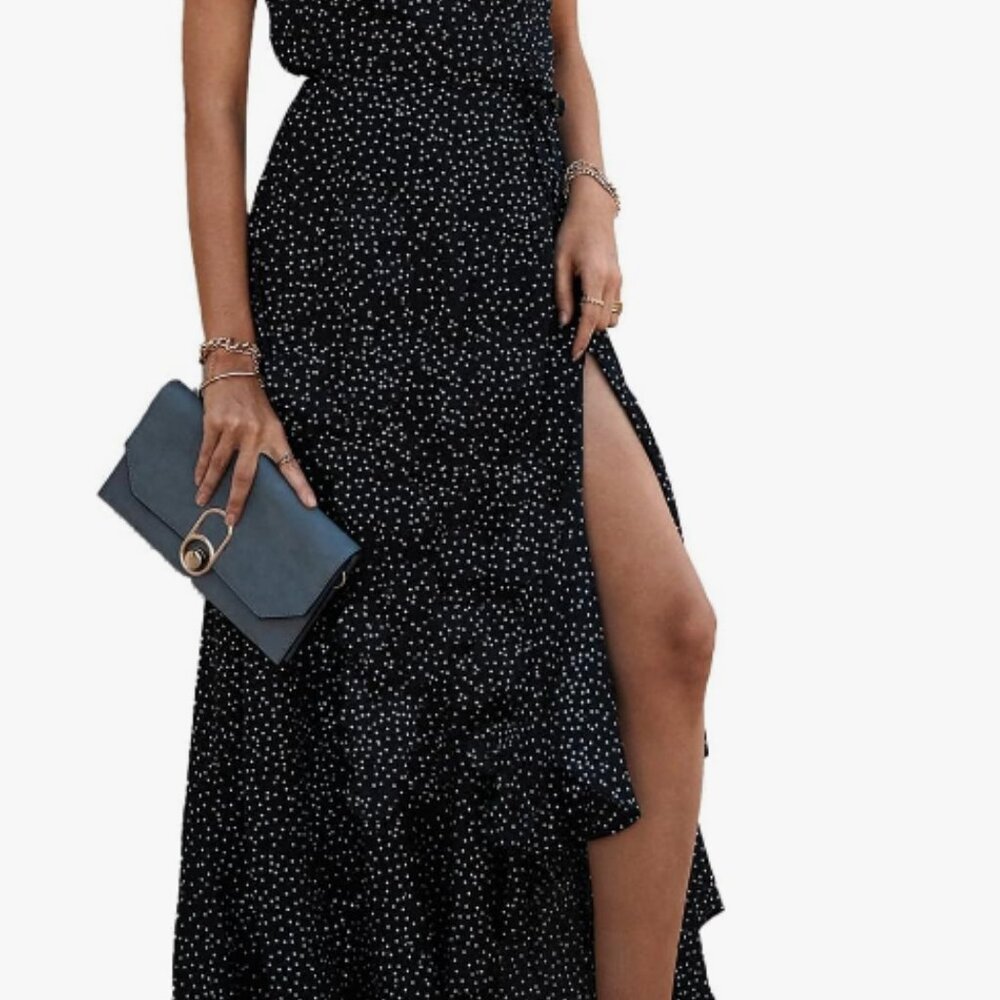 PRETTYGARDEN Women's Summer Maxi Dress Casual Wrap Floral Boho Short Sleeve